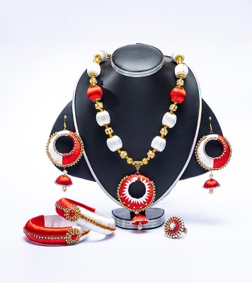 Buy Red and White Silk Thread Jewellery Set Online in Bangladesh