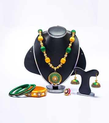 Buy  Green and Yellow Silk Thread Jewellery Set Online in Bangladesh