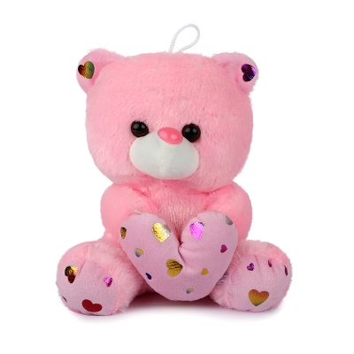 Picture of Cute Pink Teddy Bear Stuffed Toy with Pink & Golden Heart
