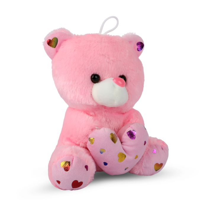 Picture of Cute Pink Teddy Bear Stuffed Toy with Pink & Golden Heart