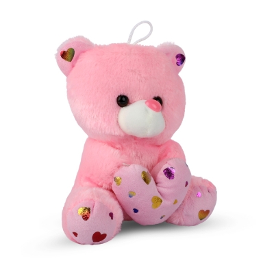 Picture of Cute Pink Teddy Bear Stuffed Toy with Pink & Golden Heart