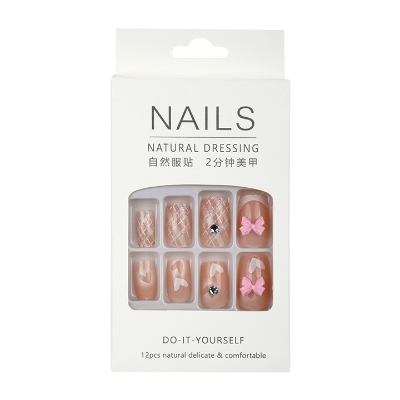 Picture of Natural Dressing Fake Nails Square Head pink Bow Nail
