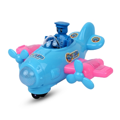 Picture of Light-Up Airplane Toy with Colorful Moving Gears, Music, and LED Effects Blue Color