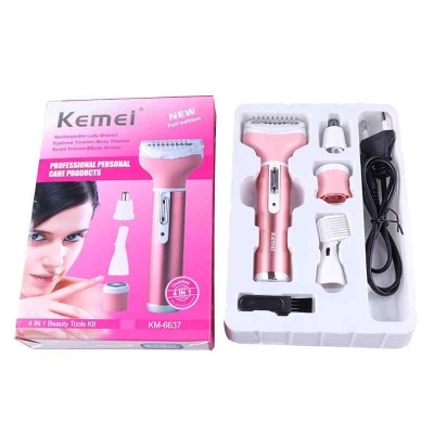 Buy Kemei KM - 6637 Multifunctional 4 in 1 Rechargeable Women Body Shaver Beard Eyebrow Nose Trimmer Set Female Electric Shaver Online at Best Price