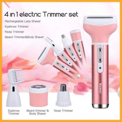 Buy Kemei KM - 6637 Multifunctional 4 in 1 Rechargeable Women Body Shaver Beard Eyebrow Nose Trimmer Set Female Electric Shaver Online at Best Price