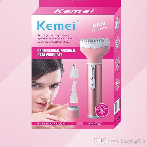 Buy Kemei KM - 6637 Multifunctional 4 in 1 Rechargeable Women Body Shaver Beard Eyebrow Nose Trimmer Set Female Electric Shaver Online at Best Price
