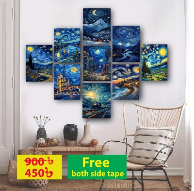 Buy   9 pieces Starry Night wall decor board 6×8 inch with free both side tape to attach on wall at Best Price in Bangladesh
