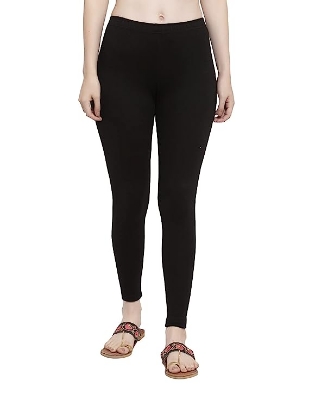 Picture of Black color Women/Girl Leggings Fabrics Cotton Long Churidar  Ties Pant Leggings 