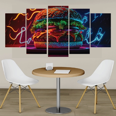 Buy   Restaurant wall decor kitchen wall decor with 5 part Burger wall canvas 36×18 inch at Best Price in Bangladesh