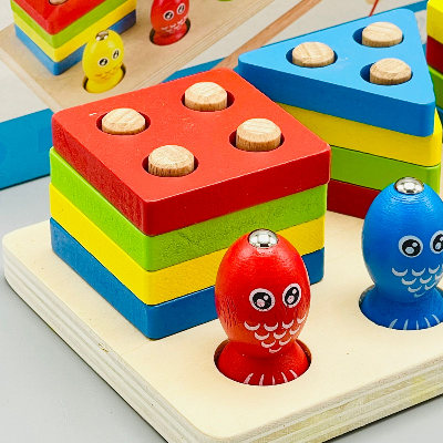 Buy Fishing Game Geometry and Color Learning Five Sets of Columns Wooden Toys for Children Building Toy Baby Education Puzzle Board at Best Price In Bangladesh