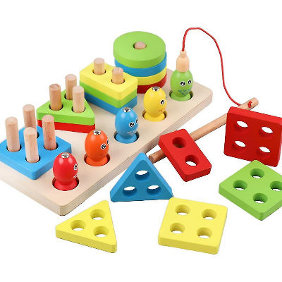 Buy Fishing Game Geometry and Color Learning Five Sets of Columns Wooden Toys for Children Building Toy Baby Education Puzzle Board at Best Price In Bangladesh