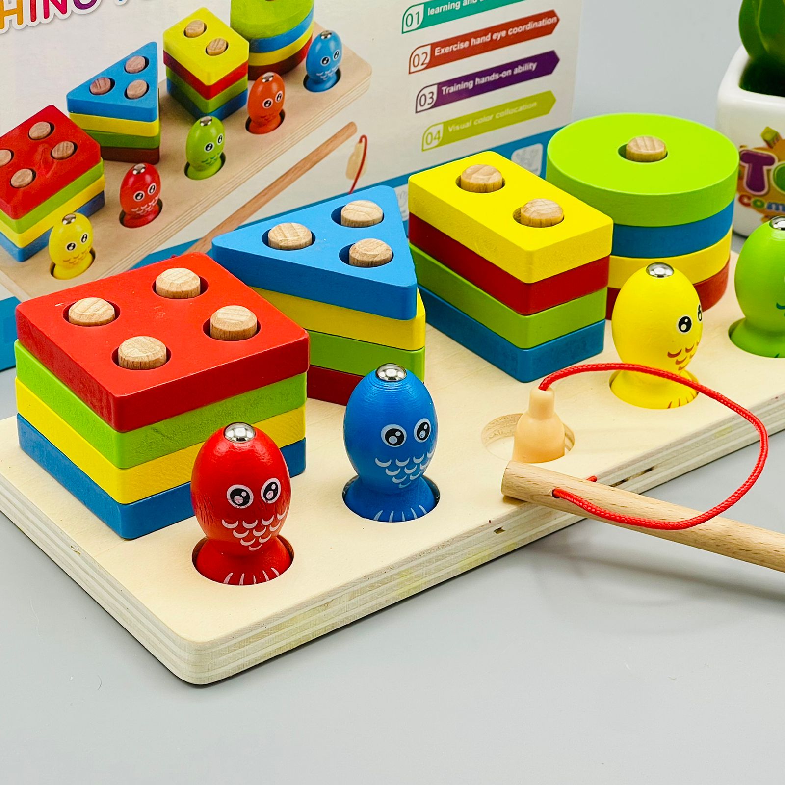 Buy Fishing Game Geometry and Color Learning Five Sets of Columns Wooden Toys for Children Building Toy Baby Education Puzzle Board at Best Price In Bangladesh