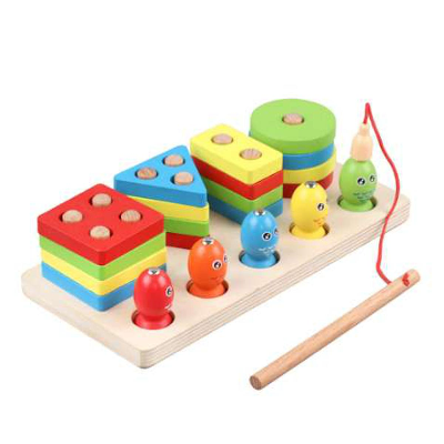 Buy Fishing Game Geometry and Color Learning Five Sets of Columns Wooden Toys for Children Building Toy Baby Education Puzzle Board at Best Price In Bangladesh