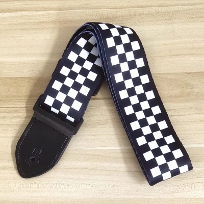 Picture of Black White Plaid Acoustic Guitar Strap For Guitar Bass Acoustic