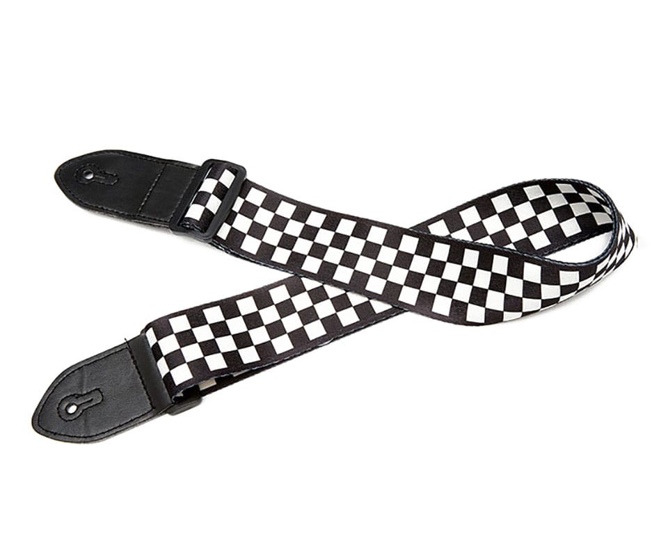 Picture of Black White Plaid Acoustic Guitar Strap For Guitar Bass Acoustic