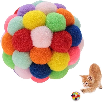 Picture of Interactive Cat Toys Cute Plush Bouncing Balls with Built-in Bell Rainbow Colors