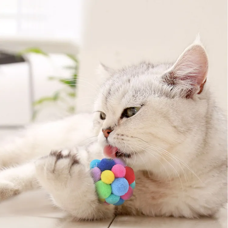 Picture of Interactive Cat Toys Cute Plush Bouncing Balls with Built-in Bell Rainbow Colors