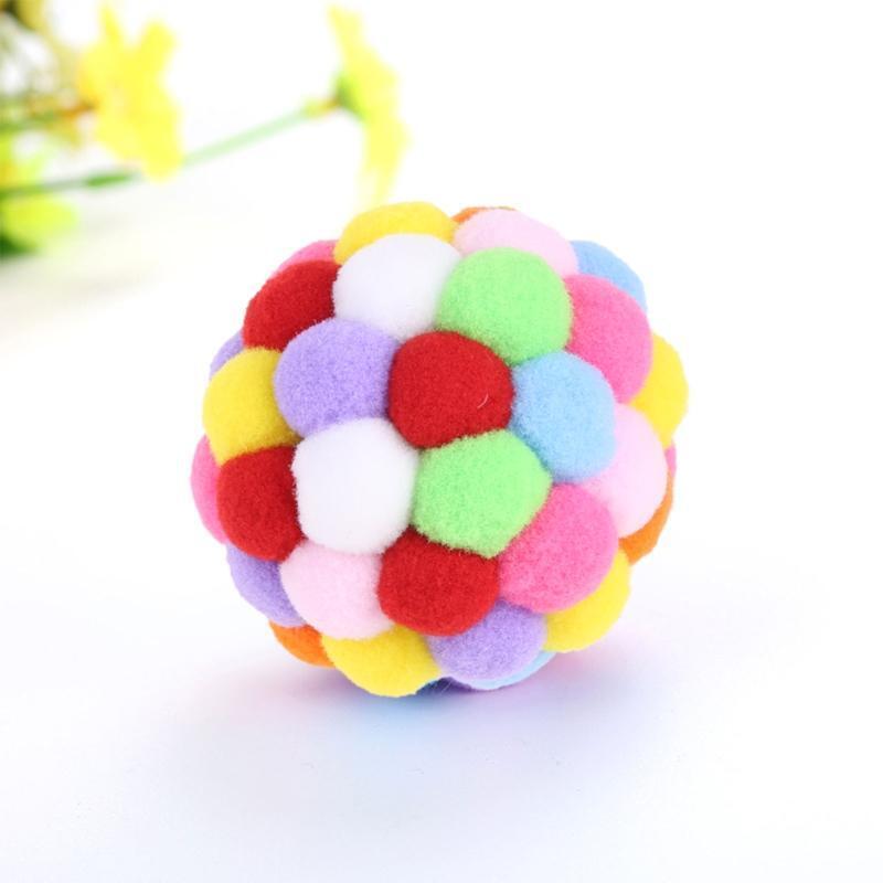 Picture of Interactive Cat Toys Cute Plush Bouncing Balls with Built-in Bell Rainbow Colors