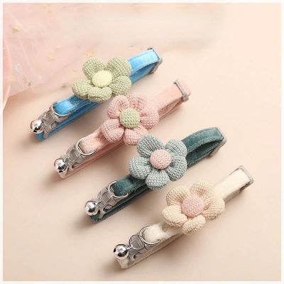 Picture of Lovely Cat Collar Adjustable Cartoon Style Soft Plush Flower Collar with Bell