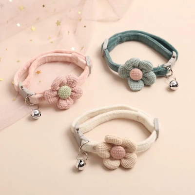 Picture of Lovely Cat Collar Adjustable Cartoon Style Soft Plush Flower Collar with Bell
