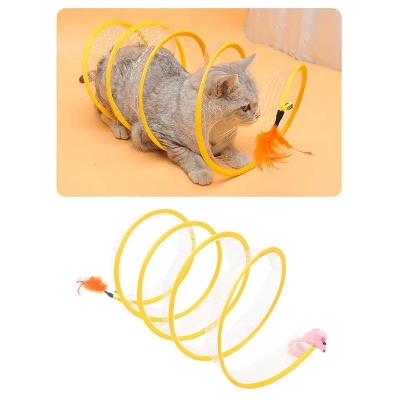 Picture of Cat Pets Toys Folding Cat Tunnel Toy Mouse Balls Shape Cat Tunnel Pet Interactive Toy Cat Accessories Spring Spiral Tunnels