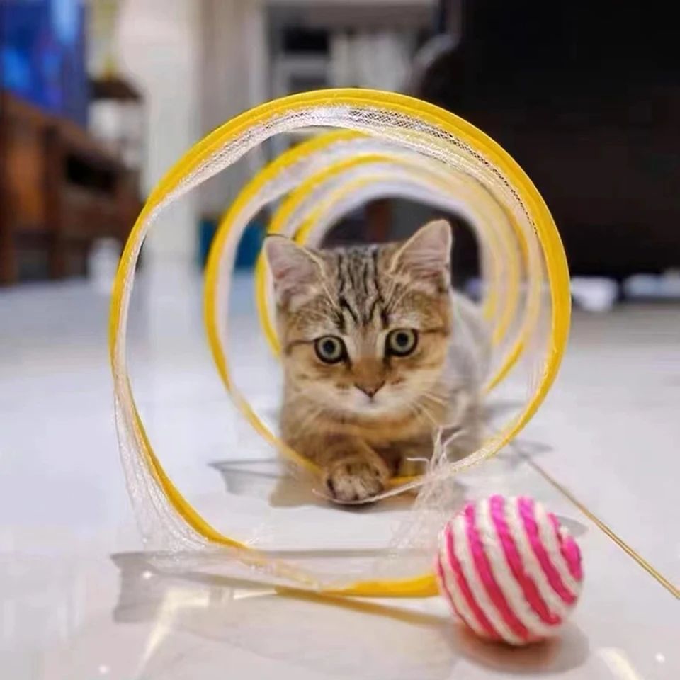 Picture of Cat Pets Toys Folding Cat Tunnel Toy Mouse Balls Shape Cat Tunnel Pet Interactive Toy Cat Accessories Spring Spiral Tunnels