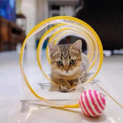 Picture of Cat Pets Toys Folding Cat Tunnel Toy Mouse Balls Shape Cat Tunnel Pet Interactive Toy Cat Accessories Spring Spiral Tunnels