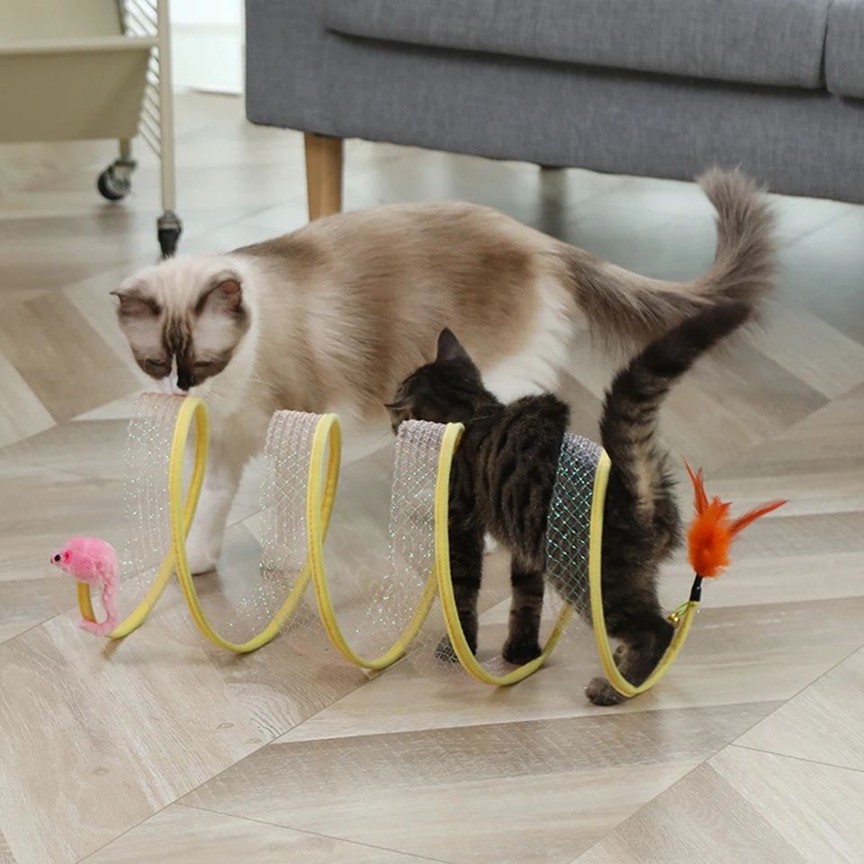 Picture of Cat Pets Toys Folding Cat Tunnel Toy Mouse Balls Shape Cat Tunnel Pet Interactive Toy Cat Accessories Spring Spiral Tunnels