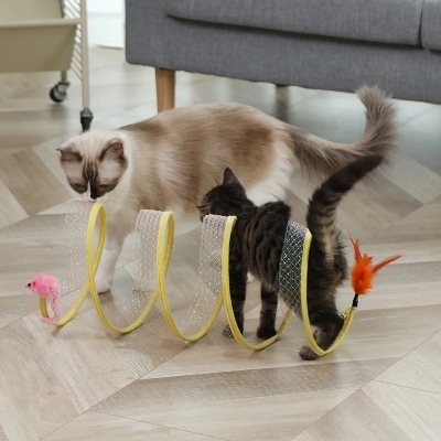 Picture of Cat Pets Toys Folding Cat Tunnel Toy Mouse Balls Shape Cat Tunnel Pet Interactive Toy Cat Accessories Spring Spiral Tunnels