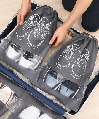 Picture of Shoe Storage Bag Portable Non-woven Drawstring Travel Bag