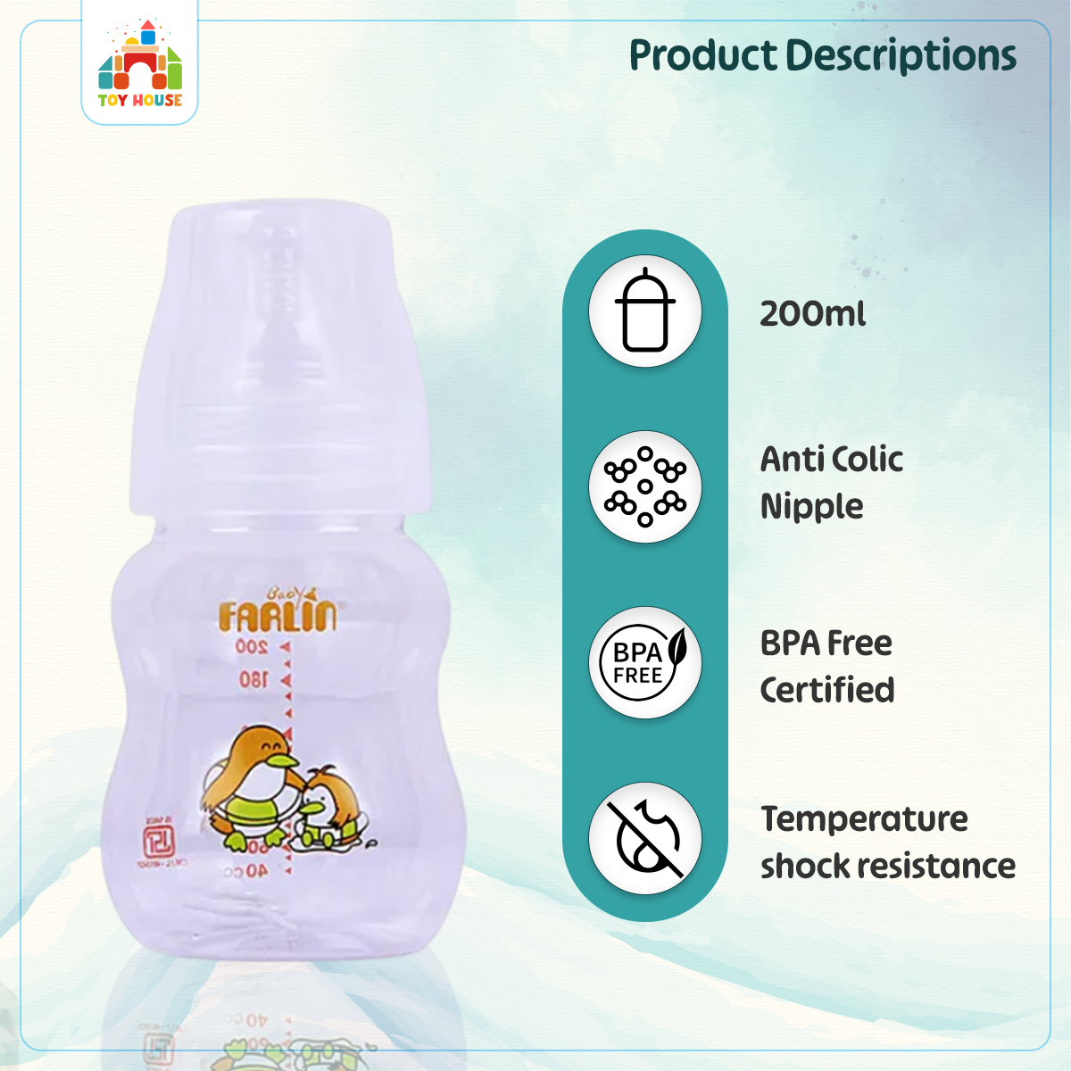 Buy Farlin Wide Neck New Born Feeding Bottles 200 ml Feeder Penguin model at Best Price In Bangladesh