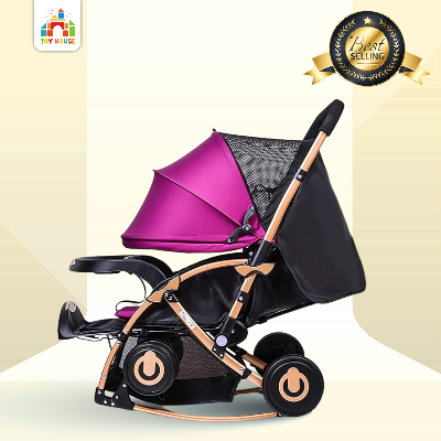 Buy Baby Stroller C3 Pram for Your Baby with Rocking Mood and Adjustable Handle Bar Best Premium Quality Prams Trolly- Magenta and Blue Perfect gift for baby at Best Price In Bangladesh
