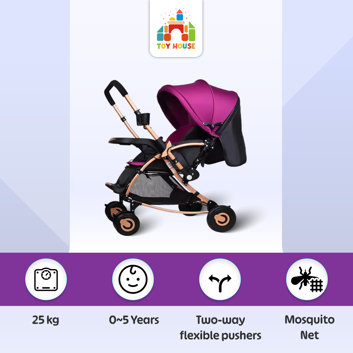 Buy Baby Stroller C3 Pram for Your Baby with Rocking Mood and Adjustable Handle Bar Best Premium Quality Prams Trolly- Magenta and Blue Perfect gift for baby at Best Price In Bangladesh