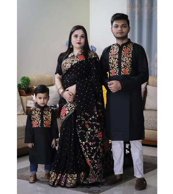 Buy Dhupian Silk Skin Print Saree and Panjabe Couple Set for Men, Women & Son at best price In Bangladesh