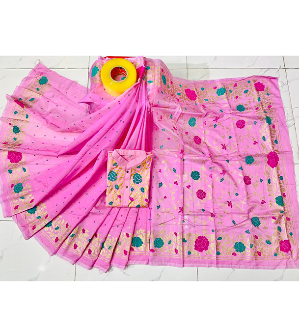 Buy Dhupian Slik Skin Print Sharee & Punjabi Couple Set For Men & Women (Pink) at best price In Bangladesh
