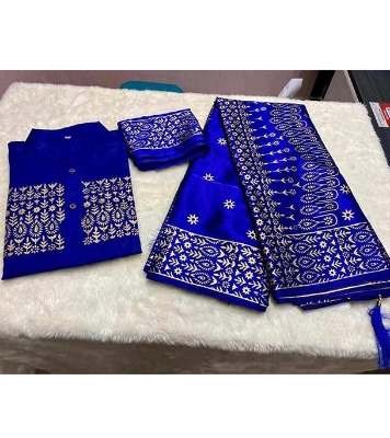 Buy Japani Silk Couple Dress for Men & Women - Blue (Saree+Panjabi+Blouse Piece Combo Couple Set)  at best price In Bangladesh