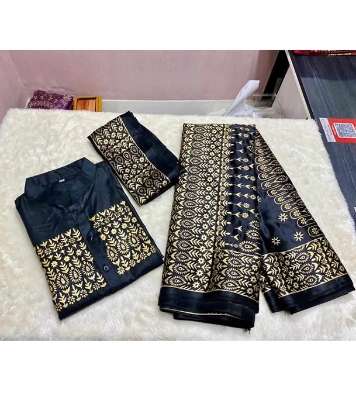 Buy Japani Silk Couple Dress for Men & Women - Black (Saree+Panjabi+Blouse Piece Combo Couple Set)  at best price In Bangladesh