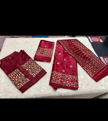 Buy  Japani Silk Couple Dress for Men & Women - Meroon (Saree+Panjabi+Blouse Piece Combo Couple Set) at best price In Bangladesh