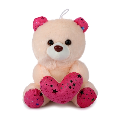 Picture of Cute OffWhite Teddy Bear Stuffed Toy with Pink & Black Heart 