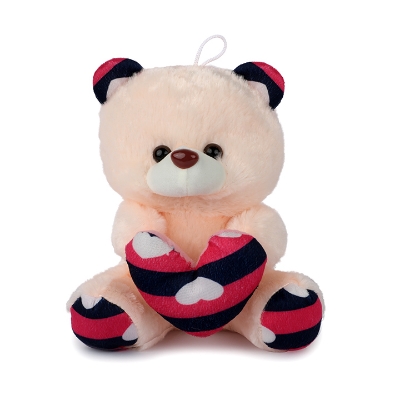 Picture of Cute OffWhite Teddy Bear Stuffed Toy with Pink & Black Stripe Heart