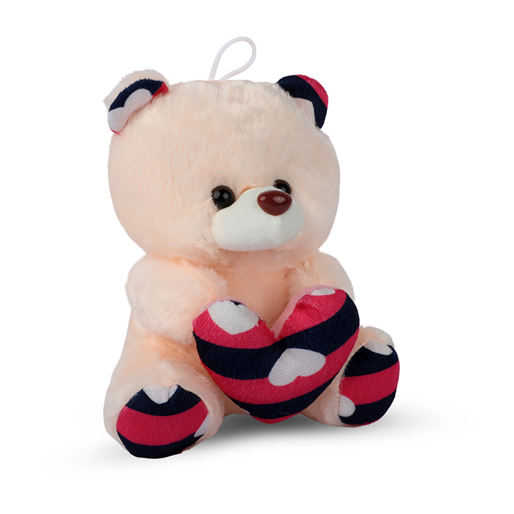 Picture of Cute OffWhite Teddy Bear Stuffed Toy with Pink & Black Stripe Heart