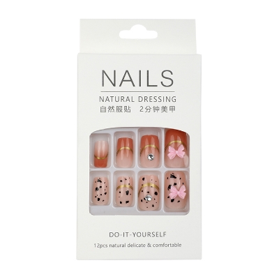 Picture of Natural Dressing Fake Nails Red Square Head Nail Easy Press-on Ambre nails