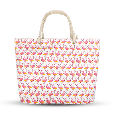 Buy Cute Flamingo custom print White large zippered shoulder tote travel pack beach bag with Rope Handles at Best Price In Bangladesh
