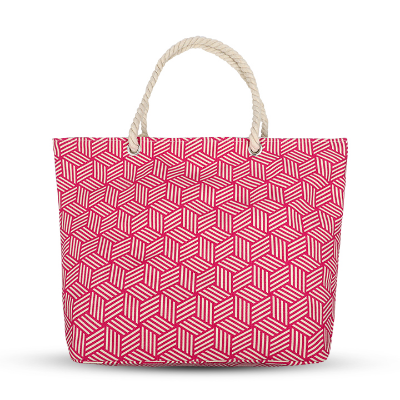 Buy Women's Pink Bright Fashional Geometric Print Tote Beach Bag Extra Large zippered Beach Tote with Rope Handles 