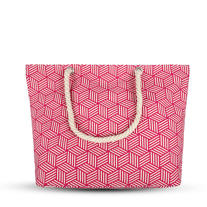Buy Women's Pink Bright Fashional Geometric Print Tote Beach Bag Extra Large zippered Beach Tote with Rope Handles 