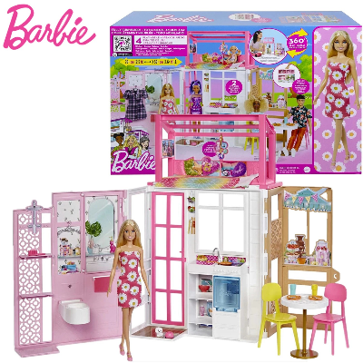 Buy Barbie Dollhouse with Doll and pet 2 Levels and 4 Play Areas Fully Furnished for kids-HCD48 at Best Price In Bangladesh