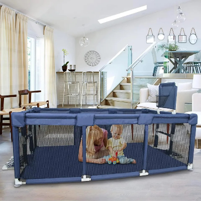 Buy 4 Sides Baby Baby Toddlers Playpen Zipper Door Play Fence Children Infants Folding - Blue (220/120/63 CM) at Best Price In Bangladesh