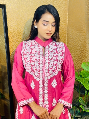 Buy Lucknow Embroidery Work Readymade 2-pcs Short Kmeez Salwar Kameez For Women  Piece at Price In Bangladesh