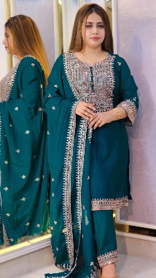 Buy Linen Readymade Three Piece Zari Thread Work on Body Computer Sequence Work Cotton Orna   Piece at Price In Bangladesh