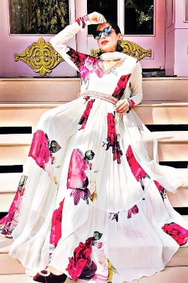 Buy  Readymade Diamonded Georgette Print Gown Dress Three Pieces For Women  Piece at Price In Bangladesh